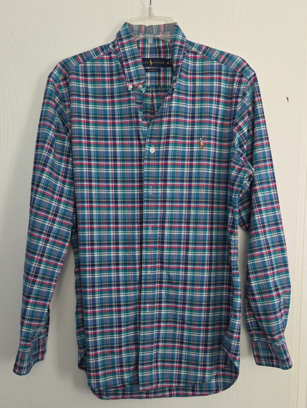 Ralph Lauren Teal Blue and Pink Plaid Button-Down Shirt